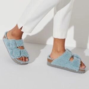 Birkenstock Light Blue Fuzzy Sandals